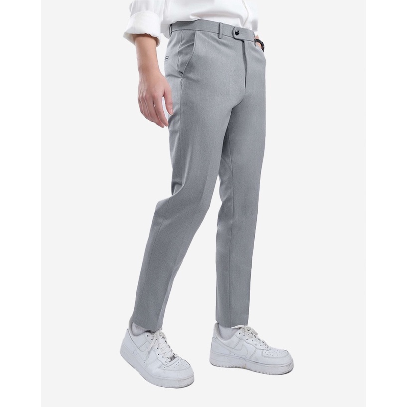 Quần tây âu nam chất vải cotton co giãn - Quần tây nam màu xám co giãn 4 chiều cao cấp
