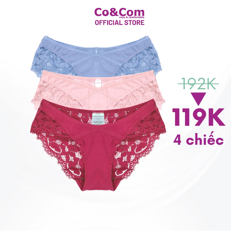Quần Lót Nữ Ren Cotton 3 Size Co&Com NO3014 Kháng Khuẩn, Mềm Mại, Co Giãn Thoải Mái
