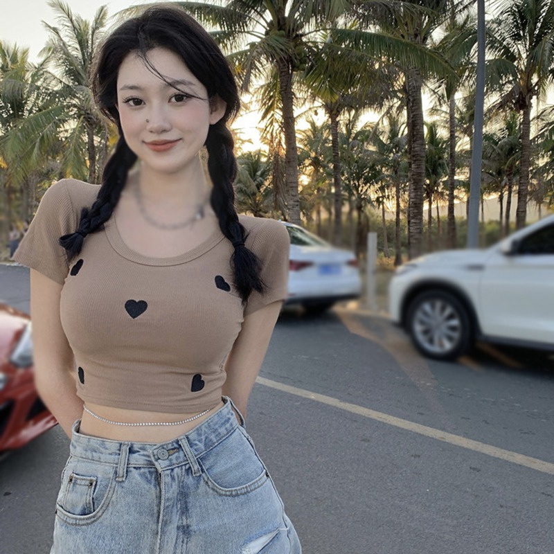 Áo thun ngắn tay in hình trái tim thời trang hè cho nữ