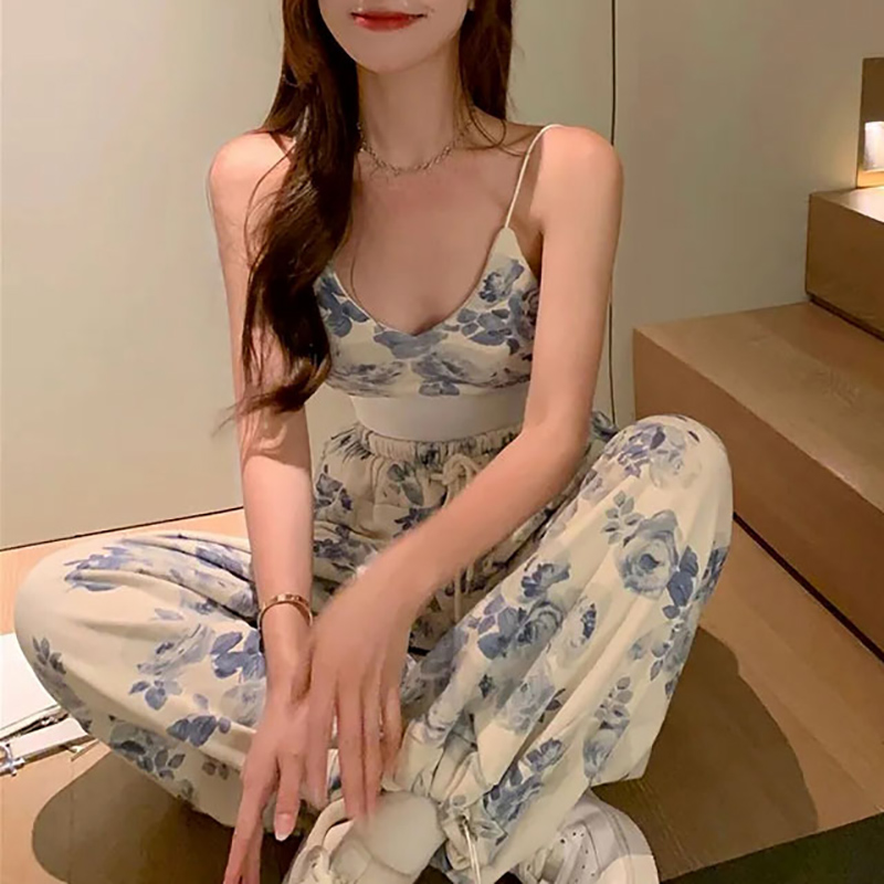 IELGY Set Áo Dây Nữ Cộc Tay Cổ Tròn + Quần Dài Bó Sát Lưng Cao Thời Trang Nữ