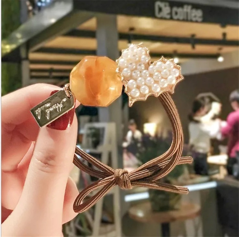 Dây cột tóc cao su đính ngọc trai giả kiểu Hàn Quốc dễ thương cho bé gái