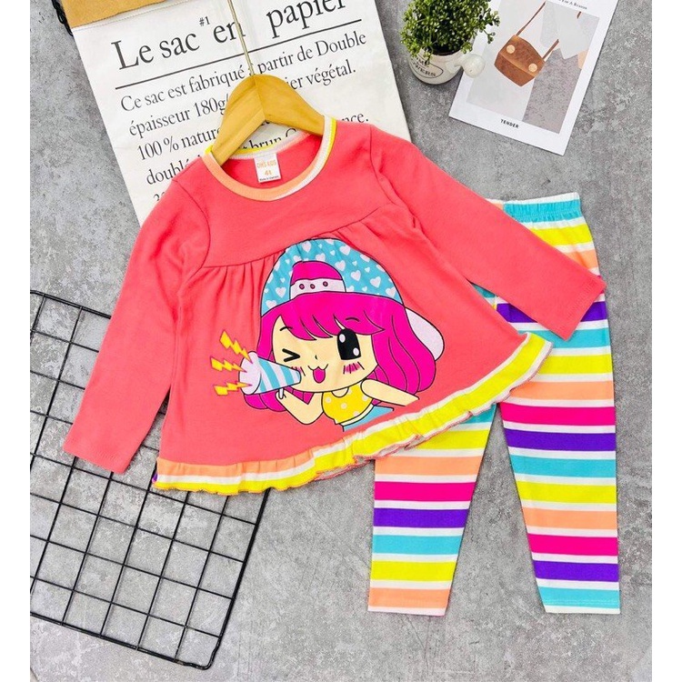 Bộ tay dài quần dài Thun Borip xuất Loại 1 bé gái size đại 23-45kg Quần áo trẻ Em Pikakid's