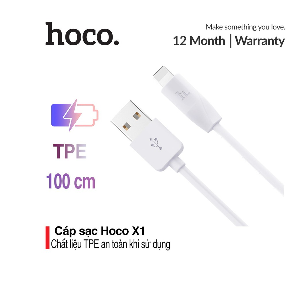 Cáp sạc Lightning HOCO X1 cho iPhone/iPad dài 1M ,dây chống gập bền, hệ điều hành ios 10 ios 11,ios 12 trở lên