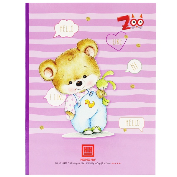 Vở Class Zoo - Ô Ly 96 Trang ĐL 80g/m2 - Hồng Hà 0427 - Màu Tím - Hình Gấu