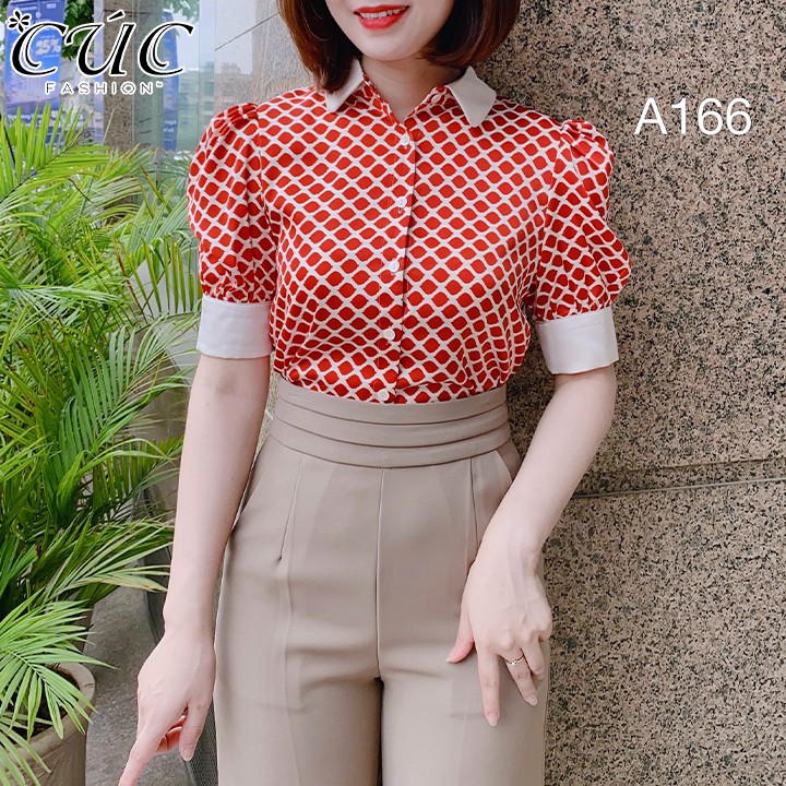 Áo sơ mi nữ cao cấp công sở Cúc Fashion A166 áo somi trám nơ