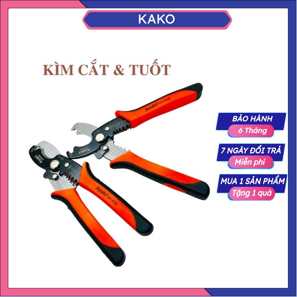 Kìm cắt cáp , kềm tuốt dây, đa năng 2 trong 1 Asaki AK-9103 7 inch/ 175mm