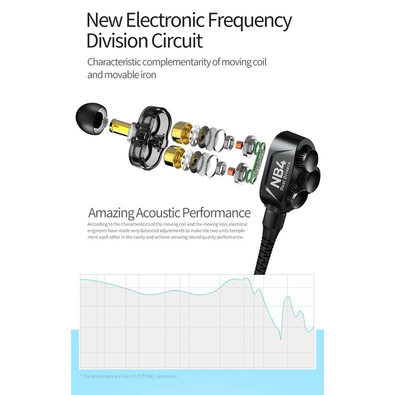 Tai nghe plextone NB4, Có mic, chân cắm chữ L, âm thanh siêu rõ