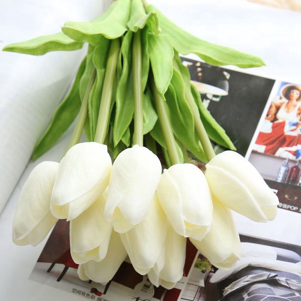 Set 5 Nhánh Hoa Tulip Nhân Tạo Nhiều Màu Tuyệt Đẹp Trang Trí Nhà