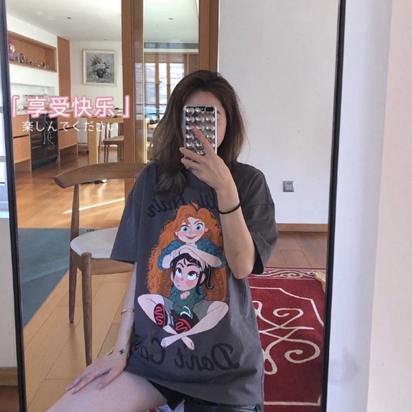 Áo thun tay ngắn cổ tròn in họa tiết hoạt hình thời trang hàn quốc cho nữ