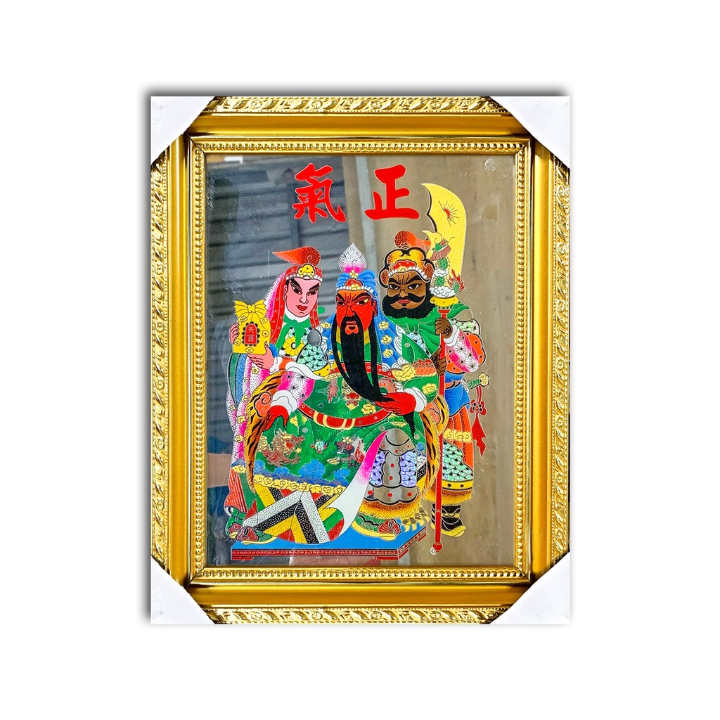 Tranh Kiếng Quan Công - Tam Thánh Đế Quân_ Nền Gương - Khung gỗ - size S cao từ 29cm tới 40cm
