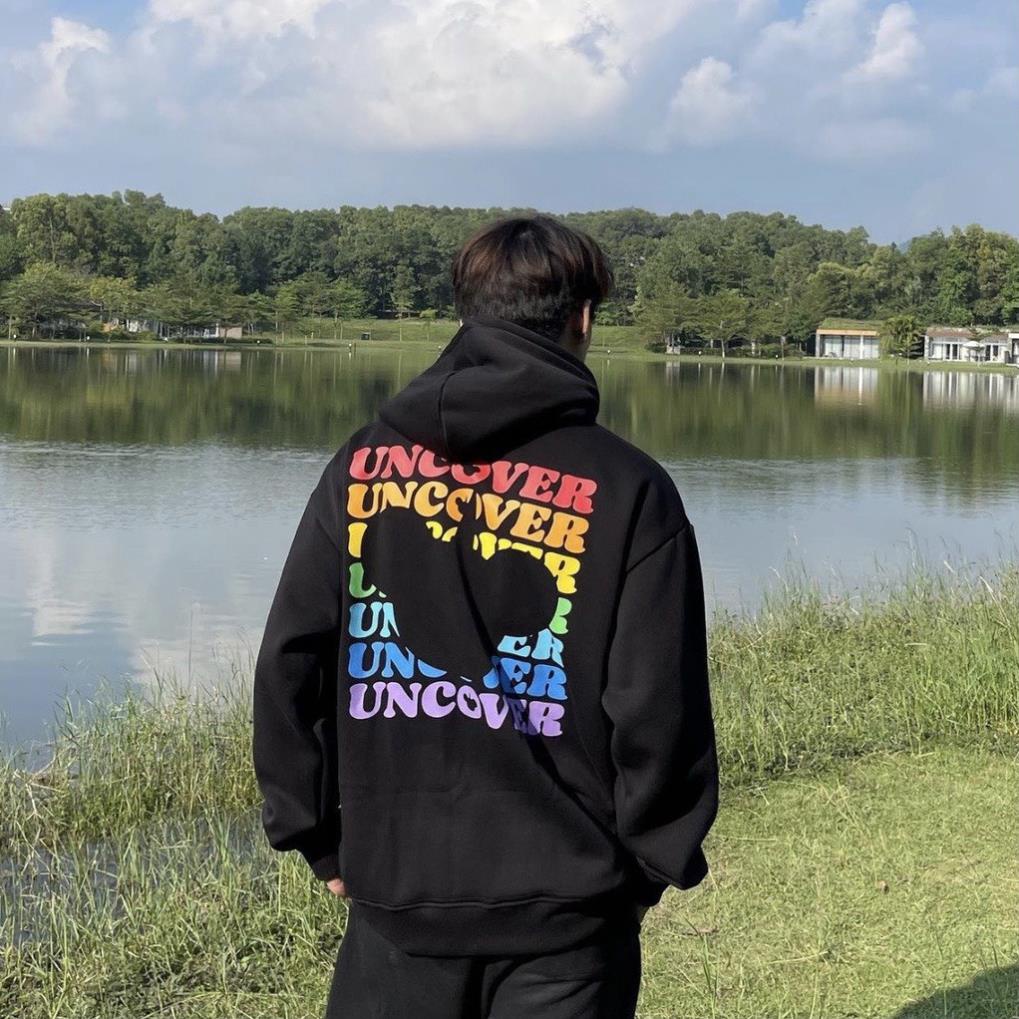Áo Hoodie Uncover Nam Nữ Dáng Rộng Unisex Mũ To Tay bồng Chữ Màu