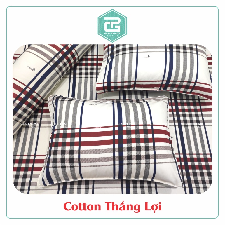 Bộ ga gối Thắng Lợi {4 món}100% Cotton chuẩn logo họa tiết Sọc