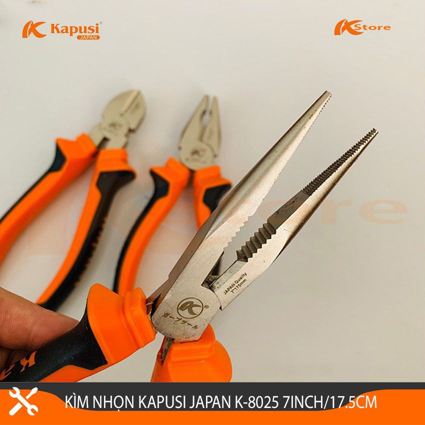 Kìm Mỏ Nhọn Đa Năng Kapusi Japan K-8025 7inch Thép Cao Cấp Siêu Bền, Kìm Cắt Dây Điện Kiểu Nhật cao cấp