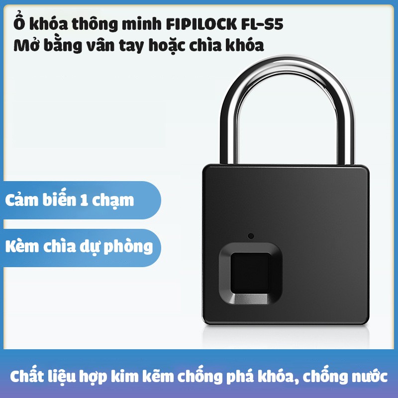 Ổ khóa vân tay kèm chìa khóa cỡ lớn Fipilock FL-S5 chống nước chống phá khóa lưu 10 vân tay