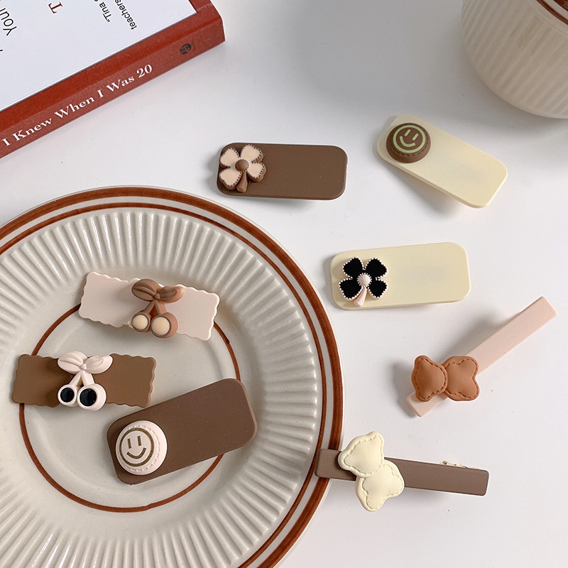 Kẹp Tóc Màu Cà Phê Sữa Hoa Quả Anh Đào Dễ Thương Cho Bé Gái