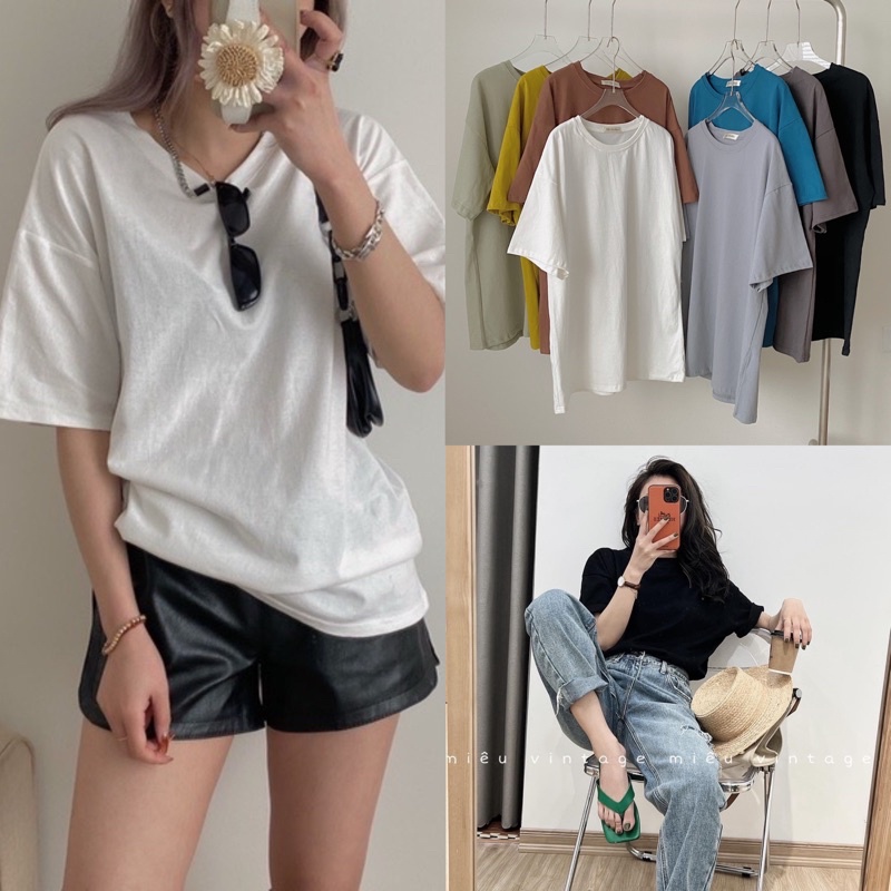 [Ảnh thật/Video]Áo phông trơn form rộng hàng Quảng Châu Áo pull phong cách Hàn Quốc