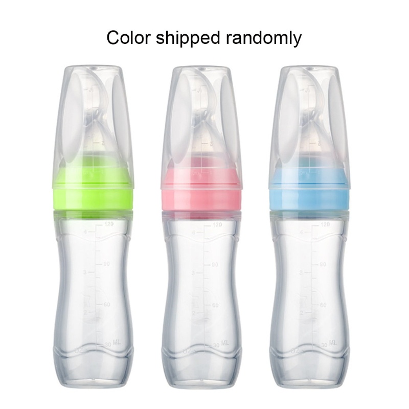 Bình Ăn Dặm 120ml Bằng Silicone Kèm Muỗng Dành Cho Bé Sơ Sinh