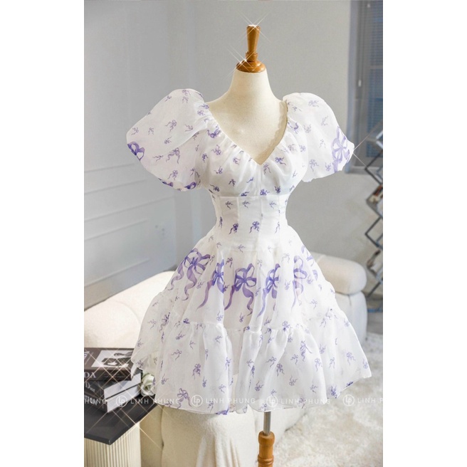 ĐẦM VOAN HOA TAY BÈO CỔ V THẮT EO DÁNG XÒE CÓ LÀM ANH SAY ĐẮM UP