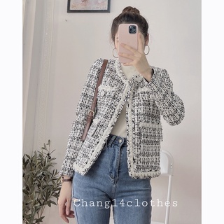 Áo khoác dạ tweed dáng ngắn siêu sang chảnh hai màu đen trắng
