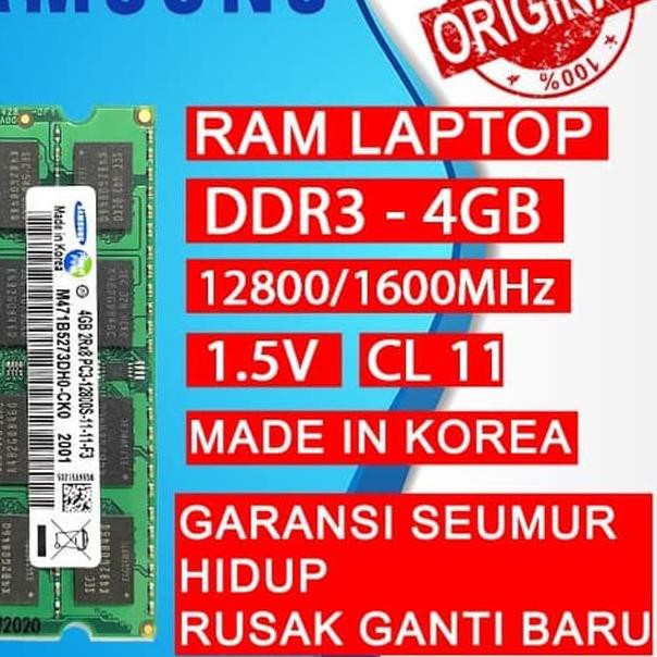 Laptop Samsung Ddr3 Ram 4gb 12800 / 1600mhz 1.5v 4gb