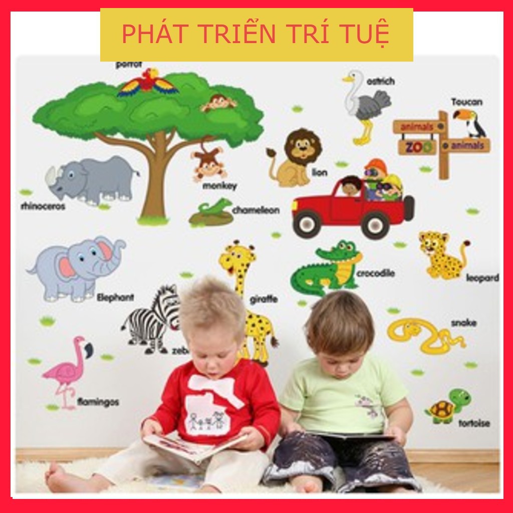 Decal dán tường hình Thú Tiếng Anh đáng yêu cho bé