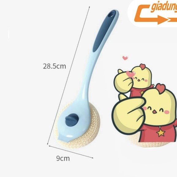 Cây Cọ Xoong Búi Sắt Có Tay Cầm Tiện Lợi - Cây cọ xoong nồi kèm búi lưới cán dài 27cm dụng cụ rửa chén bát chà kệ