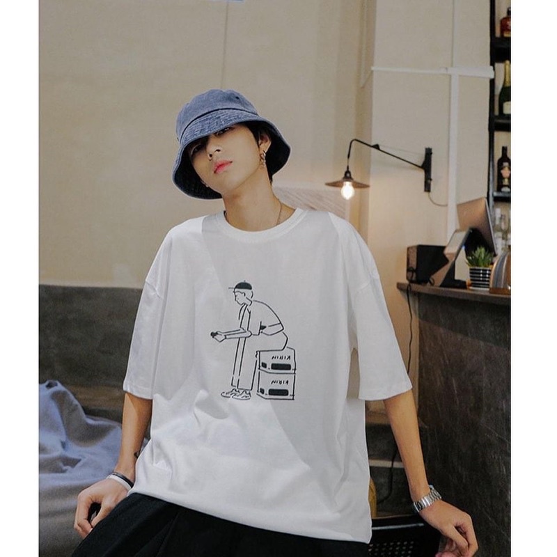 Áo thun tay lỡ nam nữ,in hình Kirin màu trắng