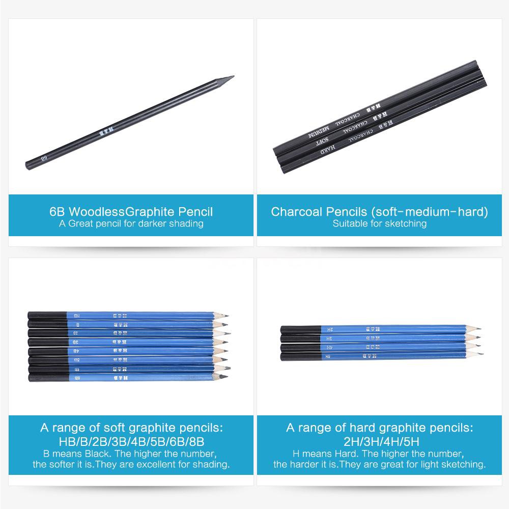 32pcs/Set Professional Drawing Sketch Pencil Kit Including Sketch Pencils Graphite & Charcoal Pencils Sticks Erasers Sha
