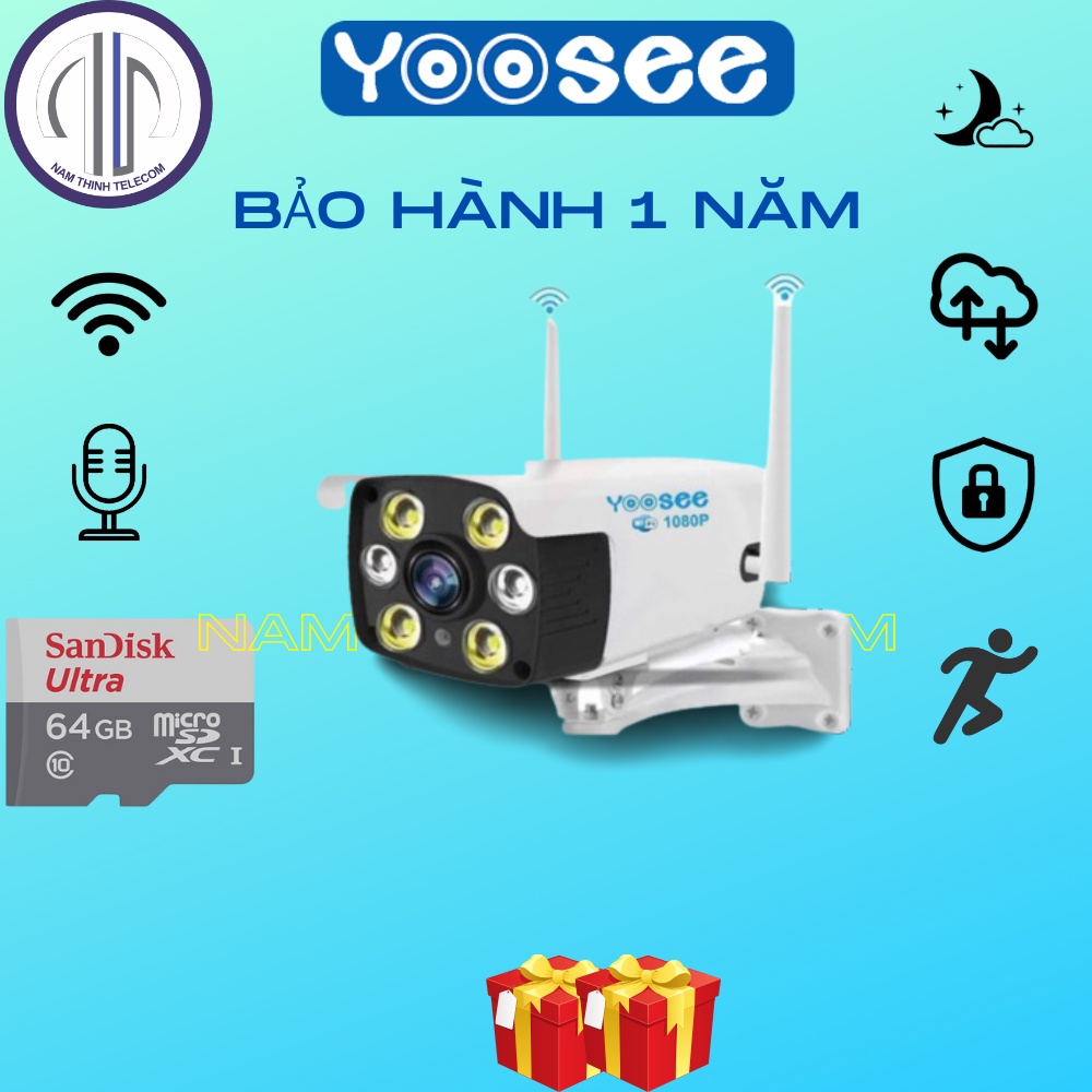 Camera không dây YOOSEE ngoài trời ban đêm có màu, báo trộm đàm thoại 2 chiều, 4 râu 8 đèn chính hãng