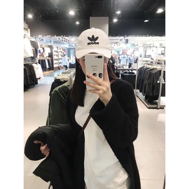 (HÀNG XUẤT XỊN) Nón das trắng logo đen  Trefoil Lo Baseball Cap