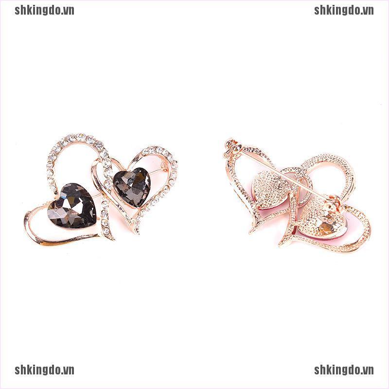 Trâm Cài Áo Hình Trái Tim Đôi Đính Pha Lê