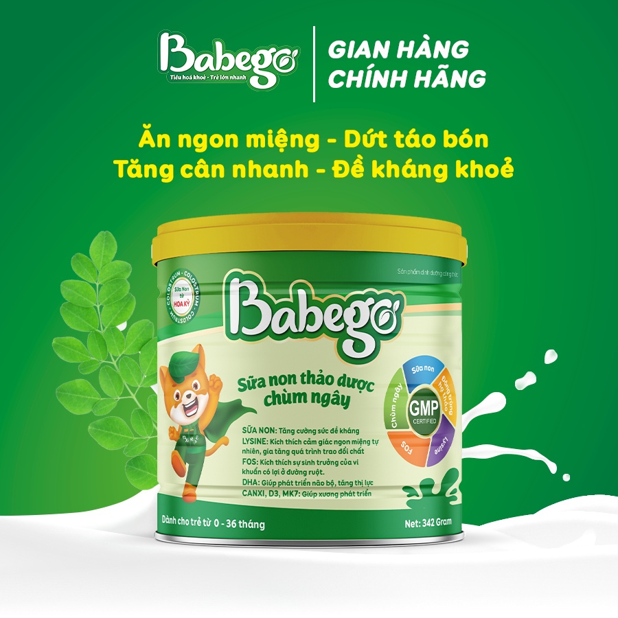 Sữa non thảo dược chùm ngây tăng cân Babego 342gram - Dòng Cao Cấp