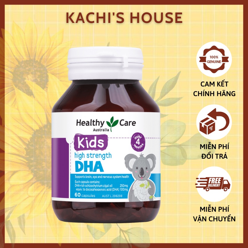 Viên uống DHA (60v) bổ sung omega-3 cho trí não bé từ 4 tháng tuối Healthy Care Kids High Strength DHA