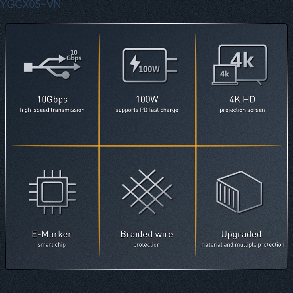 Dây Cáp Sạc Nhanh 5a Type C Usb 3.1 Gen2 10gbps Usb C 100w Với Đầu Ra Video 4k Cho Macbook / Samsung | BigBuy360 - bigbuy360.vn