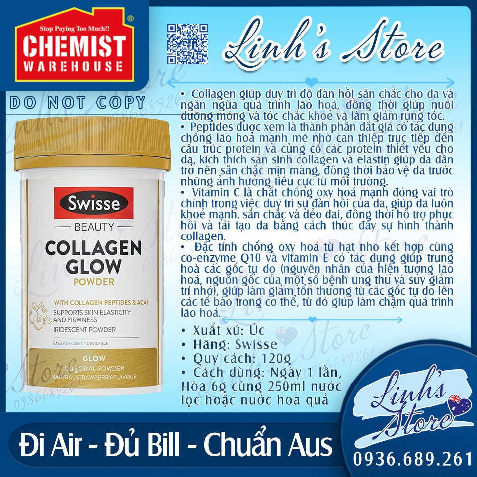 120g 💗 Swisse Beauty Collagen Glow / Balance / Renew Powder 💙 Chemist Warehouse (có sẵn thìa đong) | BigBuy360 - bigbuy360.vn