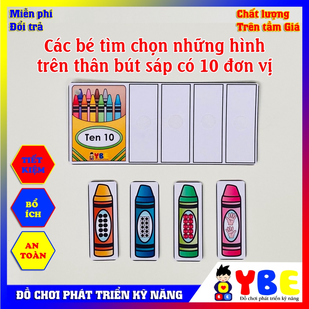 Bộ đồ chơi học liệu học đếm số bóc dán hình bút màu cho bé nam nữ từ 1 tuổi vừa học vừa chơi theo phương pháp montessori