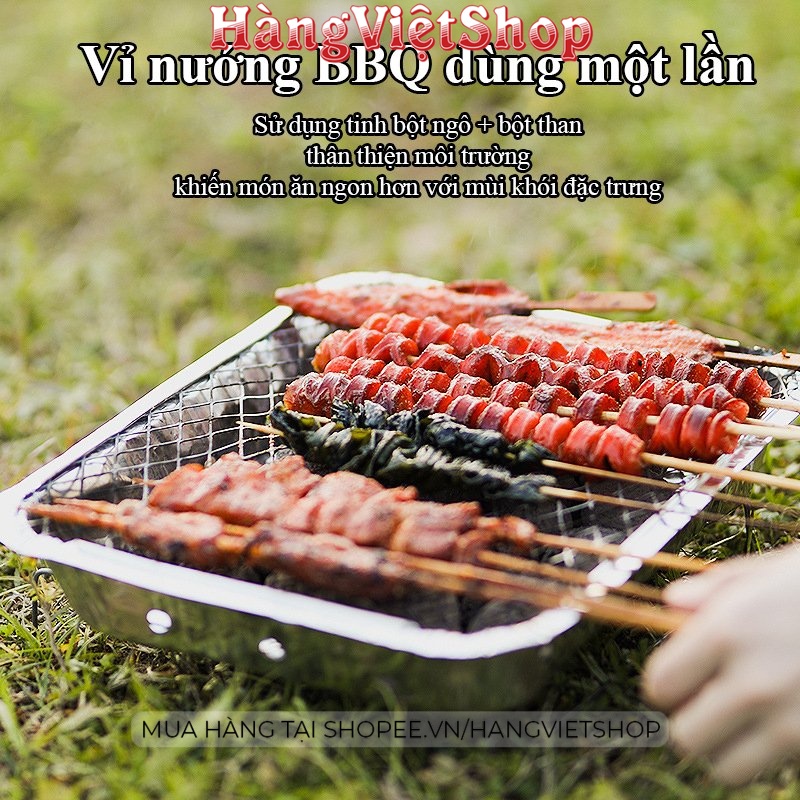 Vỉ nướng than BBQ dùng 1 lần, bếp nướng thịt đi du lịch dã ngoại picnic ngoài trời