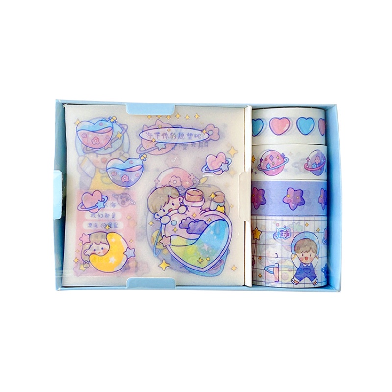 Set 8 cuộn băng dán washi RUIXIANG 01926 họa tiết hoạt hình trang trí dễ thương DIY