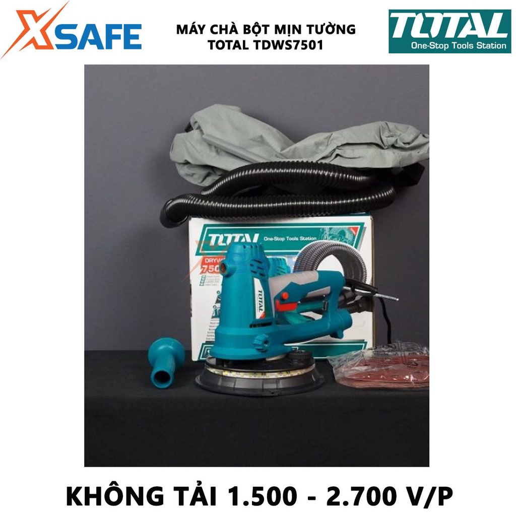 Máy chà bột mịn tường TOTAL TDWS7501 công suất 750W, kèm 5 miếng chà nhám, 1 ống ruột gà và 1 túi bụi - [XSAFE]