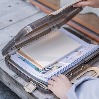 Portable File Box Plastic Transparent Pencil for Case A4 Folder with Lock Statio