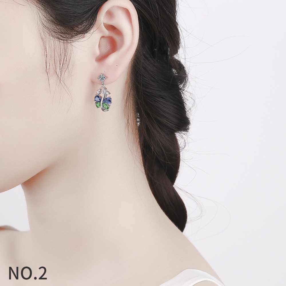 Bông Tai Bạc S925 Đính Kim Cương Trắng Sang Trọng Nhiều Màu Sắc Phong Cách Sang Trọng