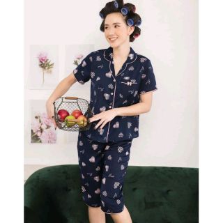 Bộ Pijama lụa satin họa tiết tim có được chọn màu