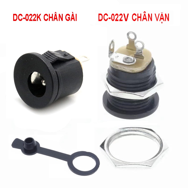 Giắc cái DC-022K DC-022V chân gài và vặn ốc 5.5x2.1mm có cao su chống nước