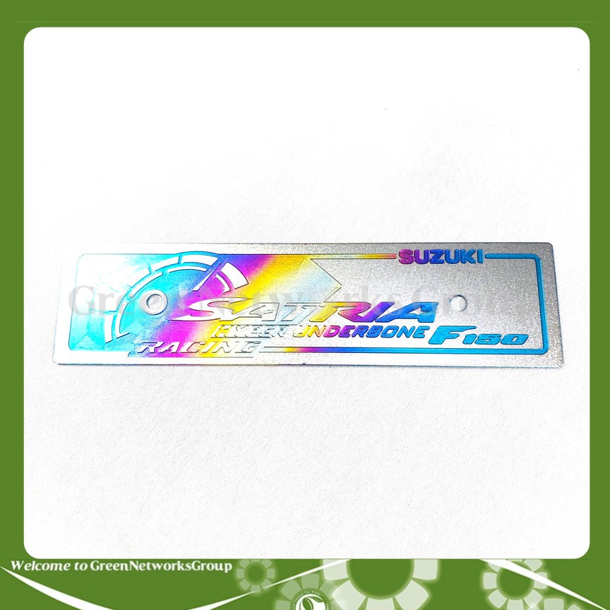 Bảng tên titanium trang trí xe Satria Greennetworks