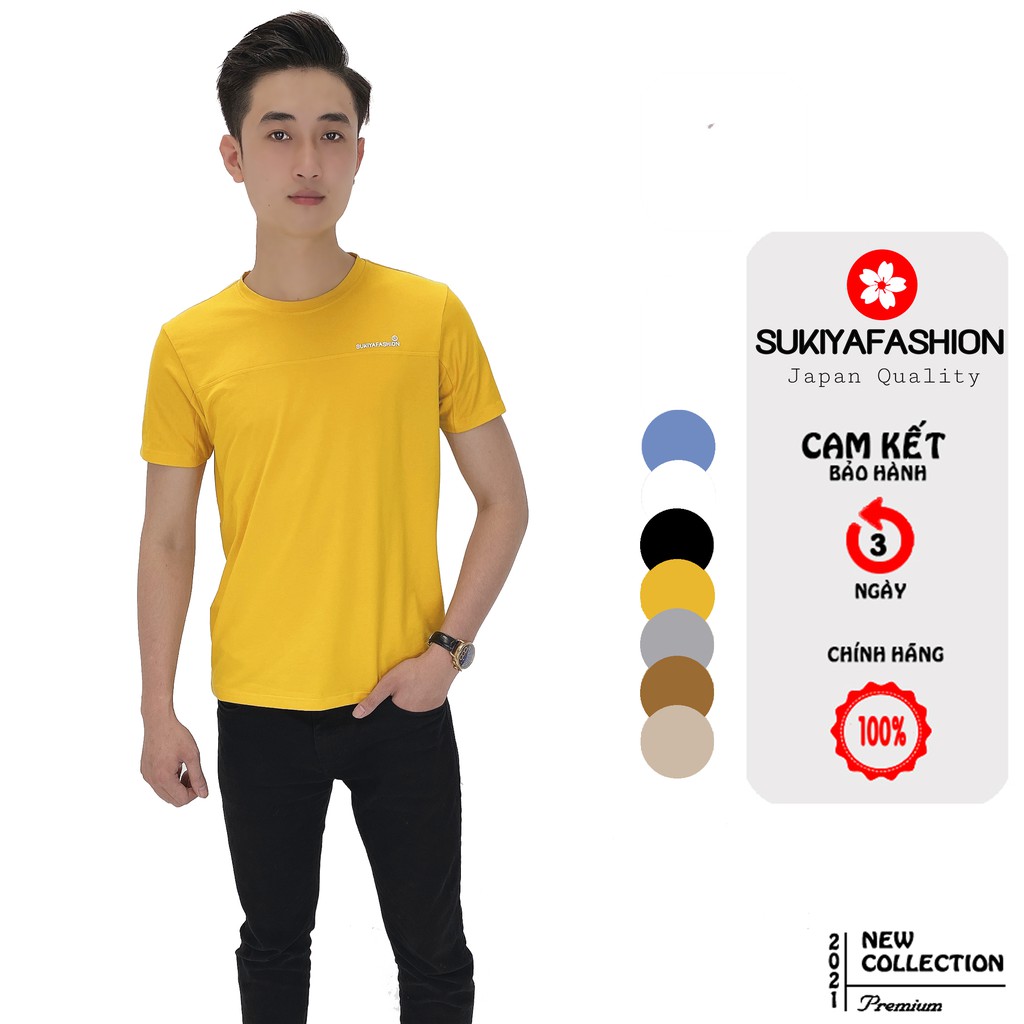 Áo thun nam cổ tròn SUKIYA vải Cotton 100% co giãn 4 chiều ,dày dặn, form regular fit AT04