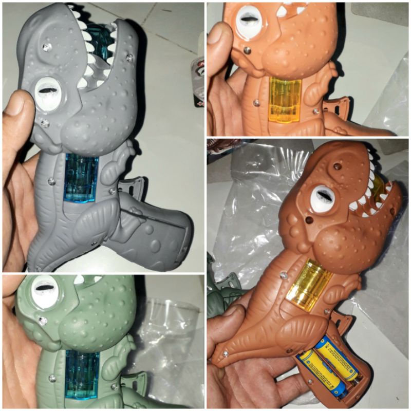 Một cái mô hình khủng long dài 18cm bằng nhựa có nhạc và đèn led rất đẹp tặng kèm pin