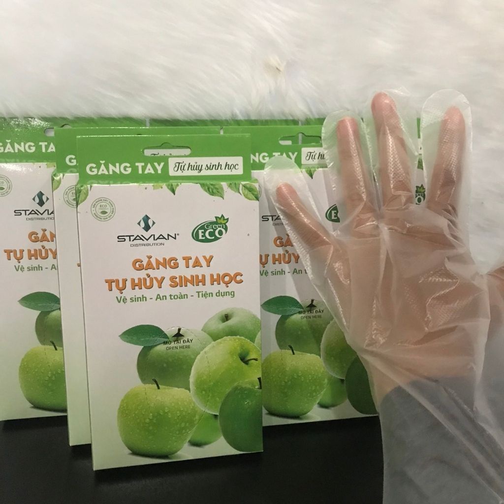 Găng tay nilon GREEN ECO găng tay tự hủy sinh học an toàn hộp bao tay nilong dùng 1 lần, ECO01
