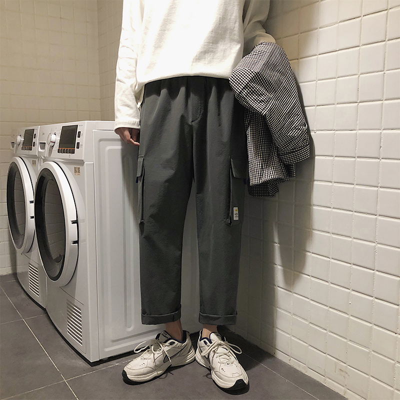 Summer 2020 Men's Pants Casual Pants for Men Clothing Solid Straight Loose Streetwear Men Fashion Brand Overalls Korean Trend Straight Casual Pants With Wide Legs