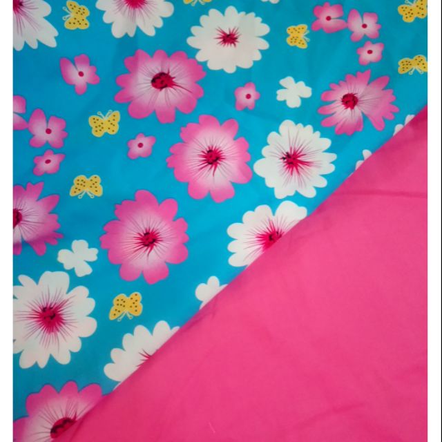 Combo 1m vải thô hoa + 1m thô trơn hồng