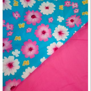 Combo 1m vải thô hoa + 1m thô trơn hồng